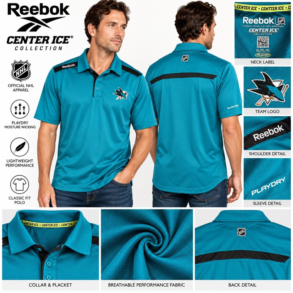 Reebok Center Ice San Jose Sharks Men's XL Teal Short Sleeve Golf Polo Shirt